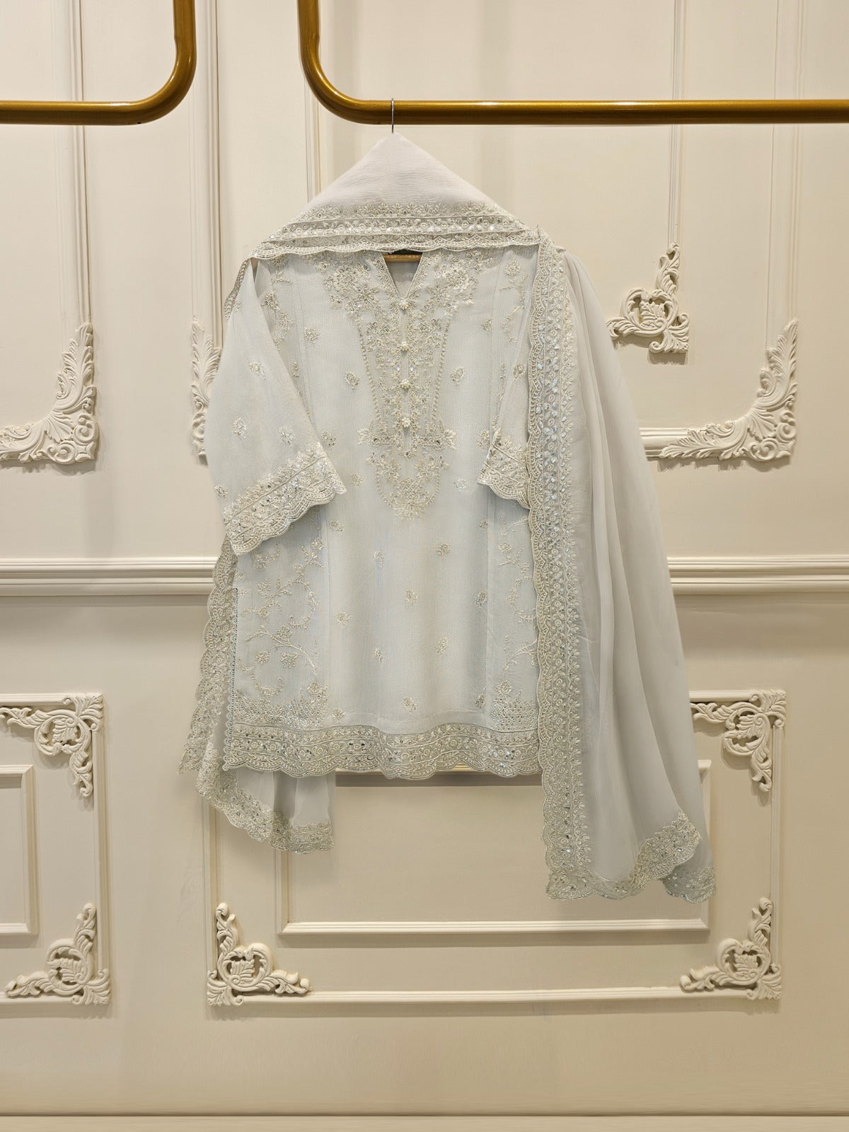 3 Piece - Pure Embroidered Cotton Net Suit S114931