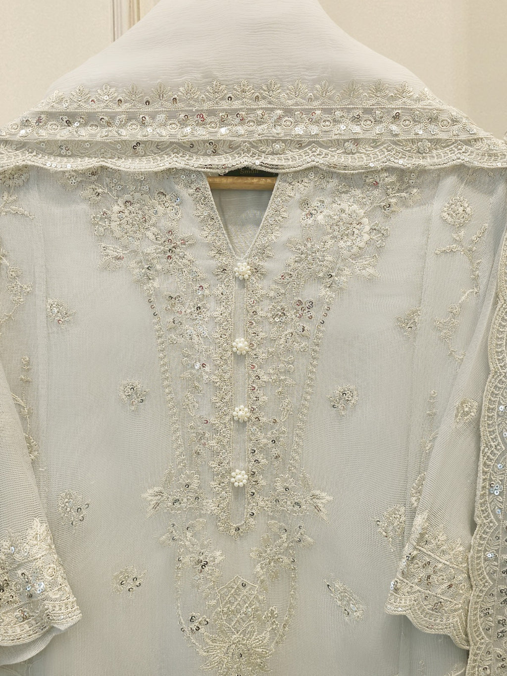 3 Piece - Pure Embroidered Cotton Net Suit S114931