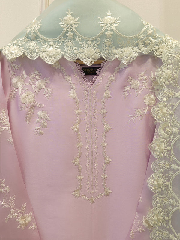 3 Piece- Pure Sheesha Silk Embroidered Suit S114933