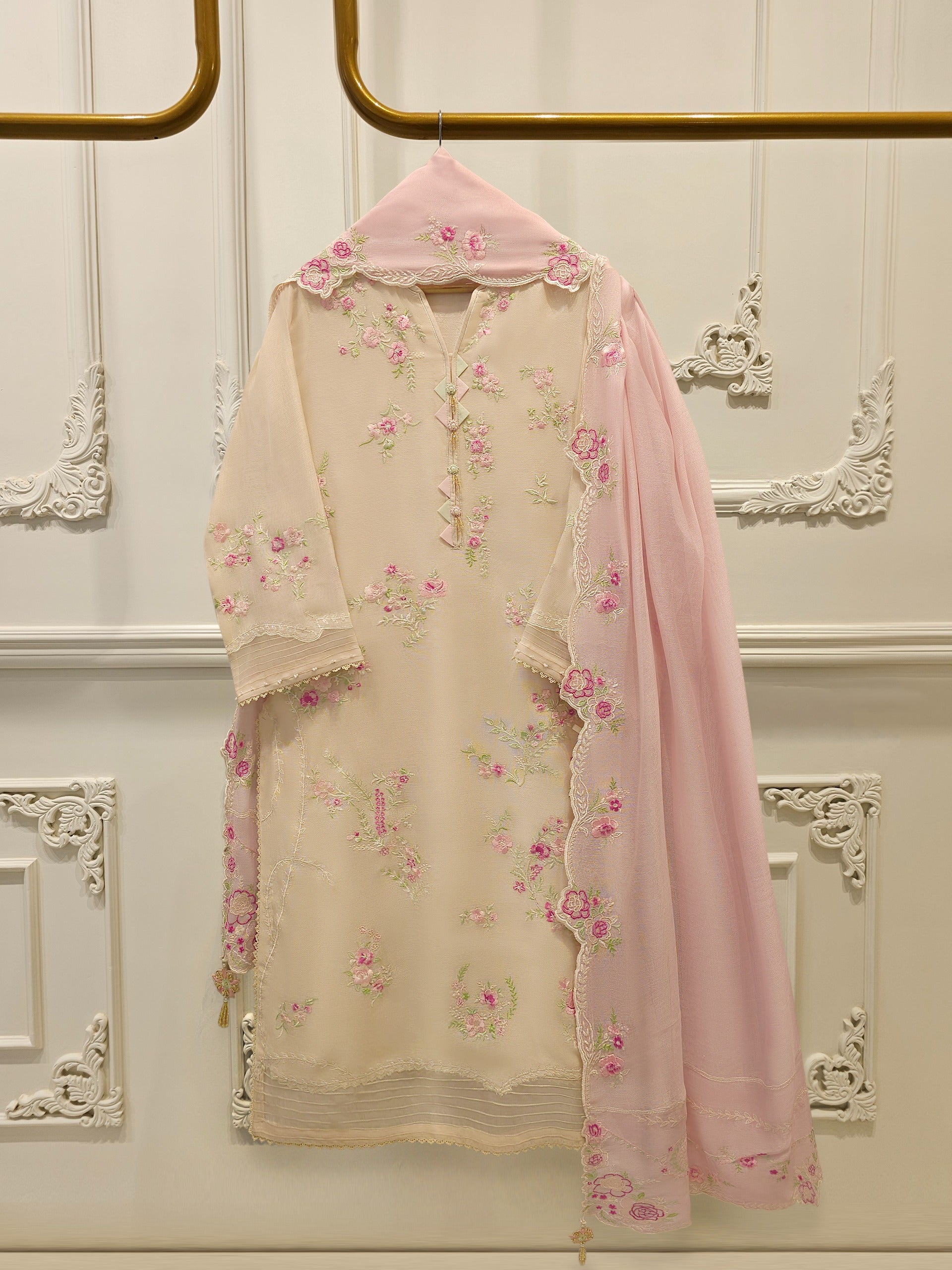 (Unstitched) 3 Piece - Pure Embroidered Cotton Net Suit S114932 Main image