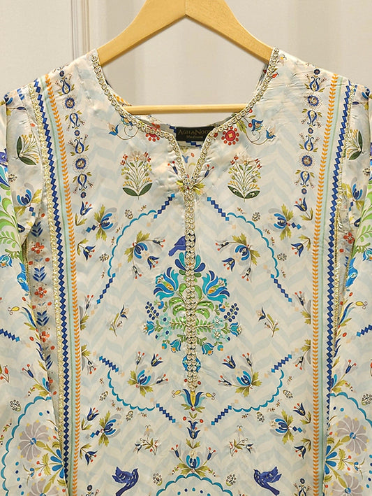 Pure Embroidered Charmeuse Silk Shirt S114965