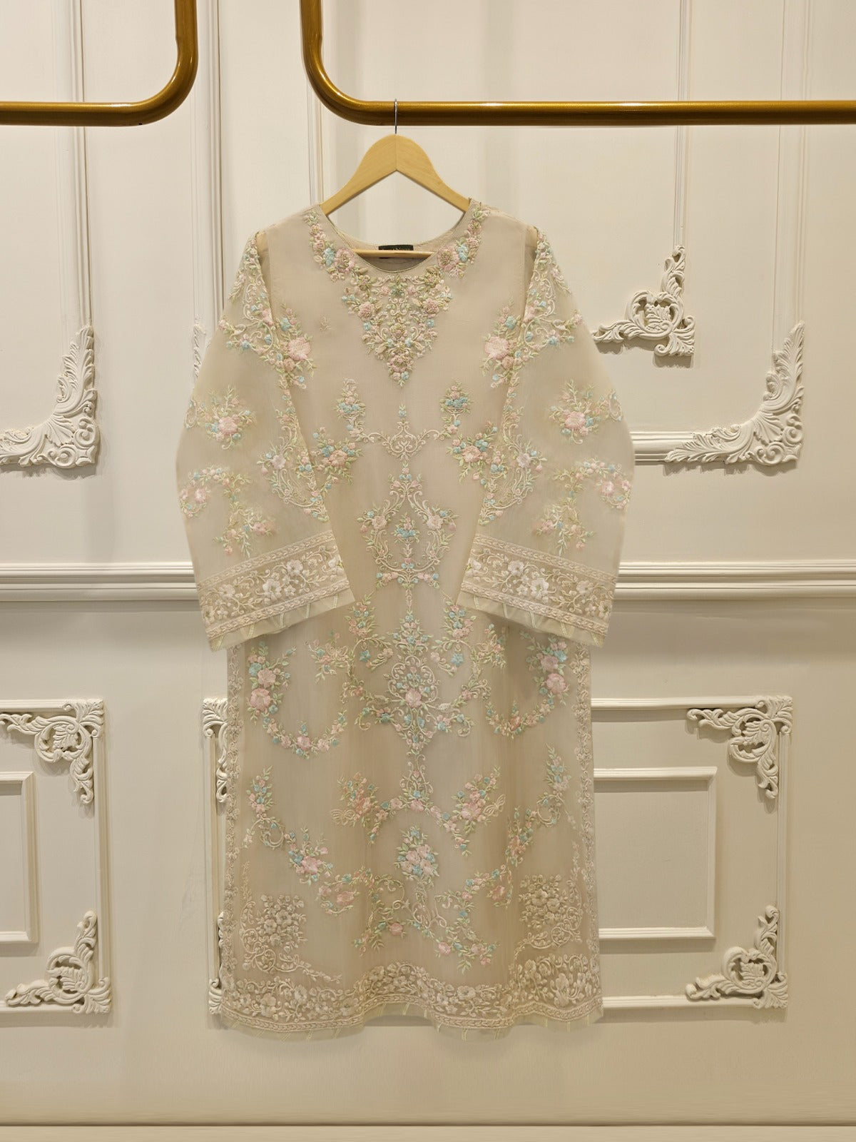 2 Piece - Pure Organza Embroidered Suit S114961 Main image