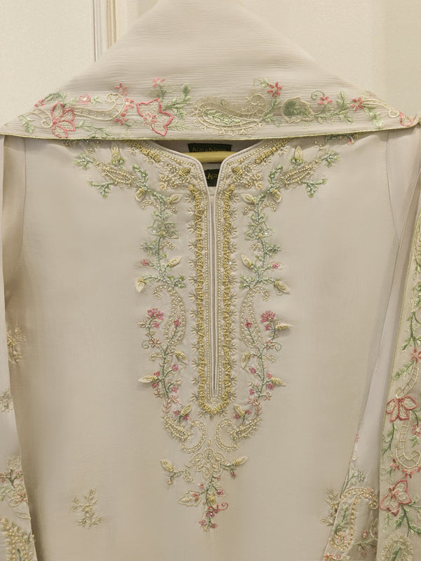 3 Piece- Pure  Sheesha Silk Embroidered Suit S115118
