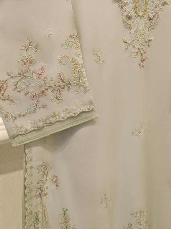 3 Piece- Pure  Sheesha Silk Embroidered Suit S115118