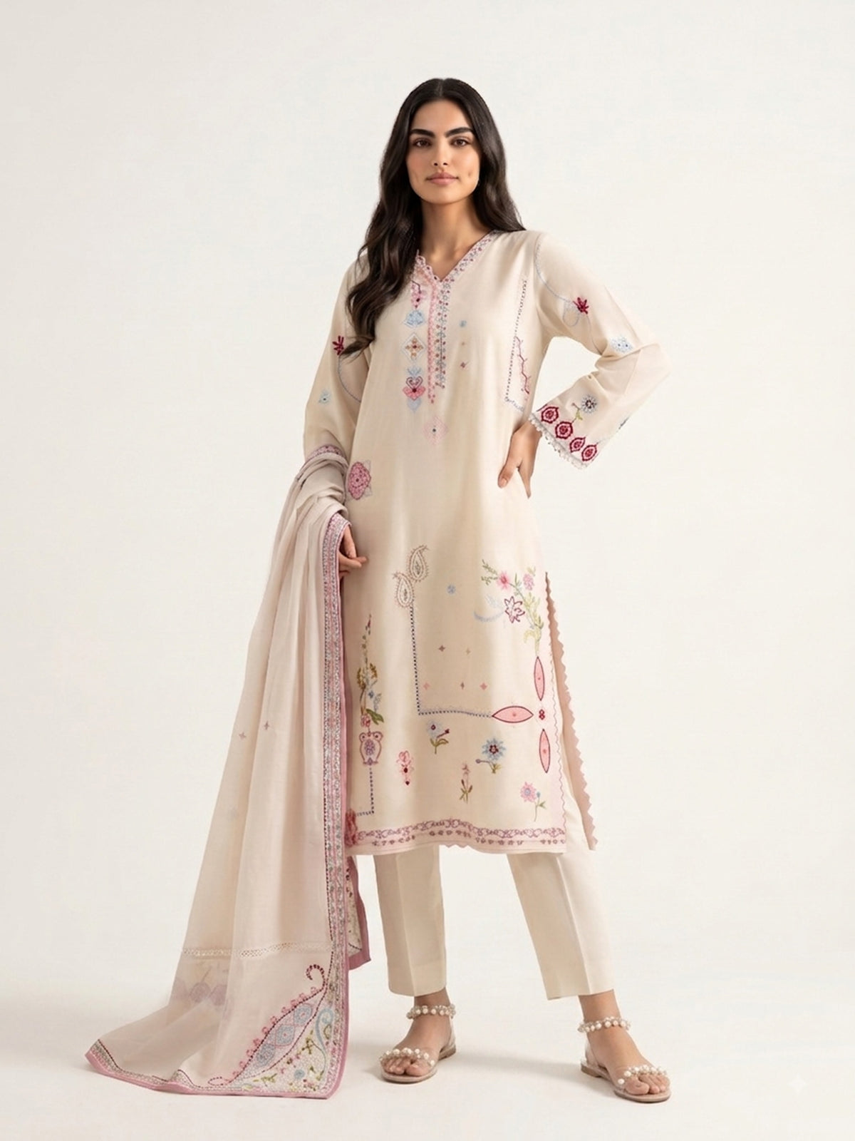 2 Piece - Embroidered Kora Cotton Suit WS00347
