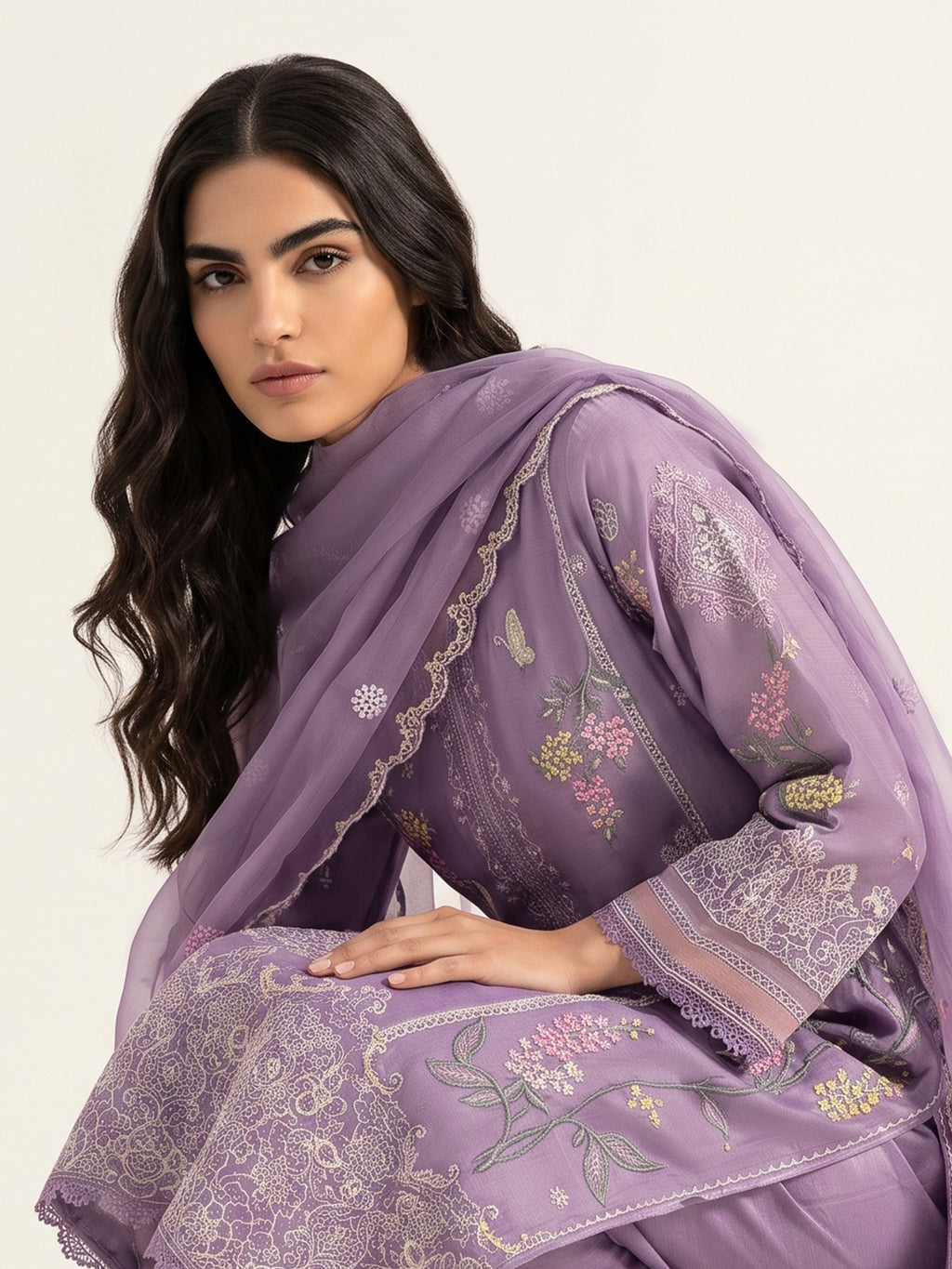 3 Piece - Embroidered Khadi Silk Suit WS00394