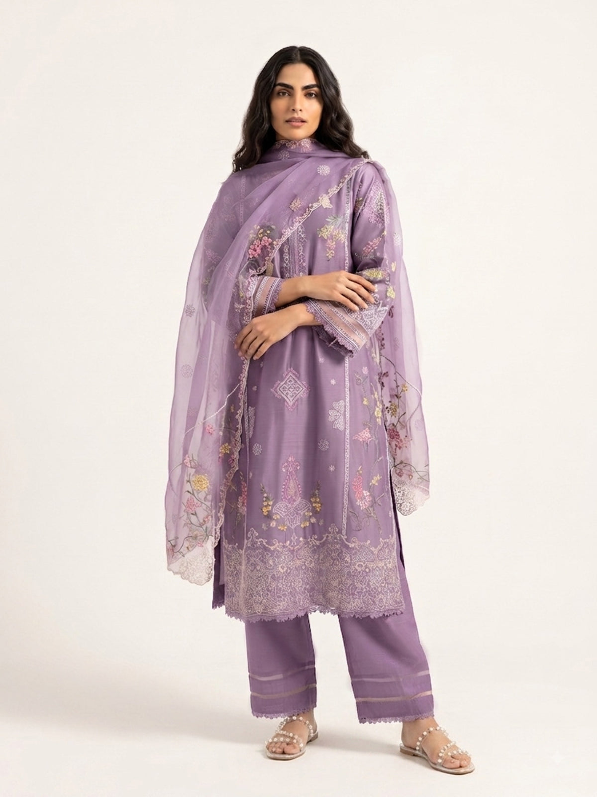 3 Piece - Embroidered Khadi Silk Suit WS00394