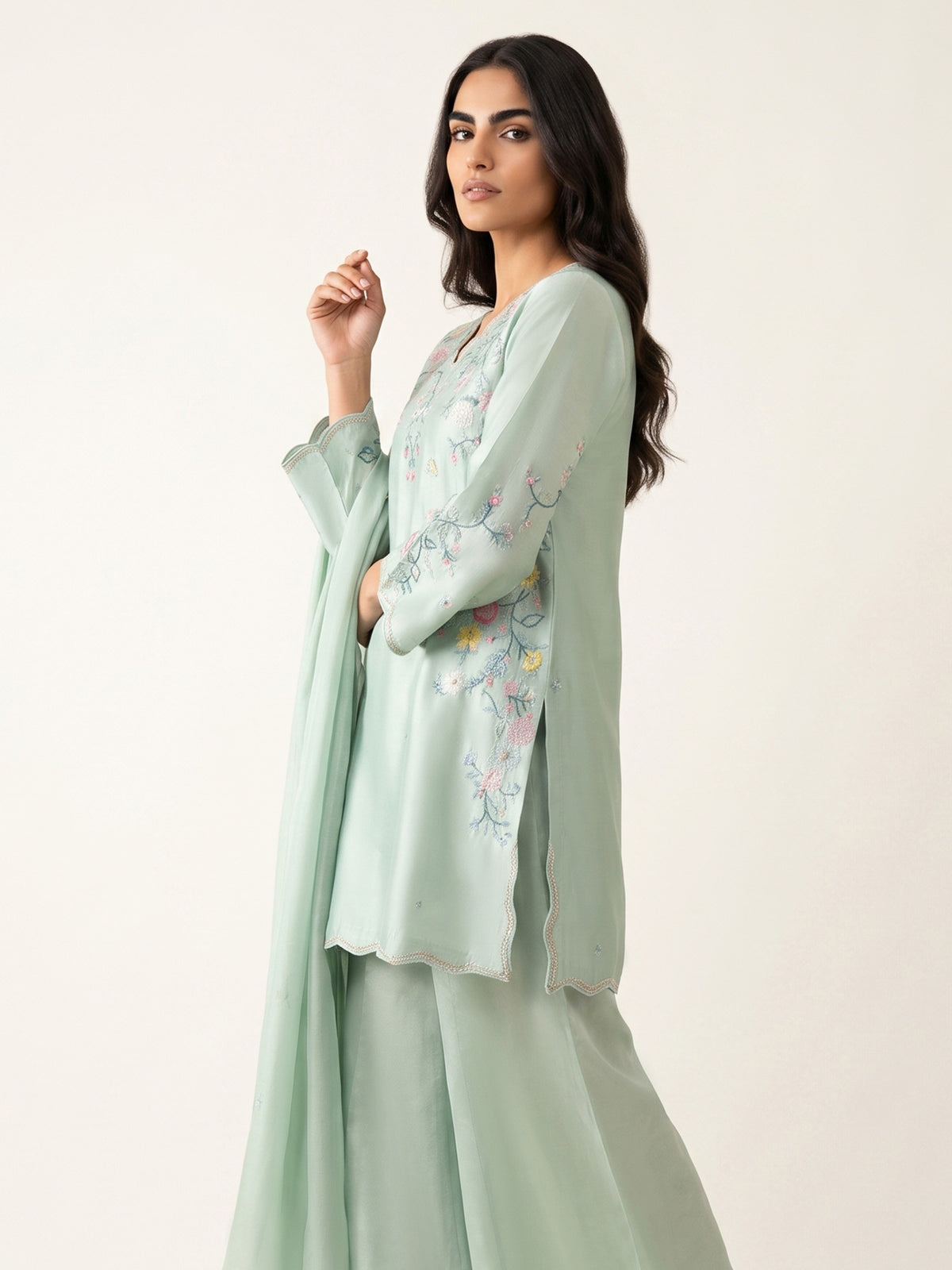 2 Piece - Embroidered Shesha Silk suit WS00389