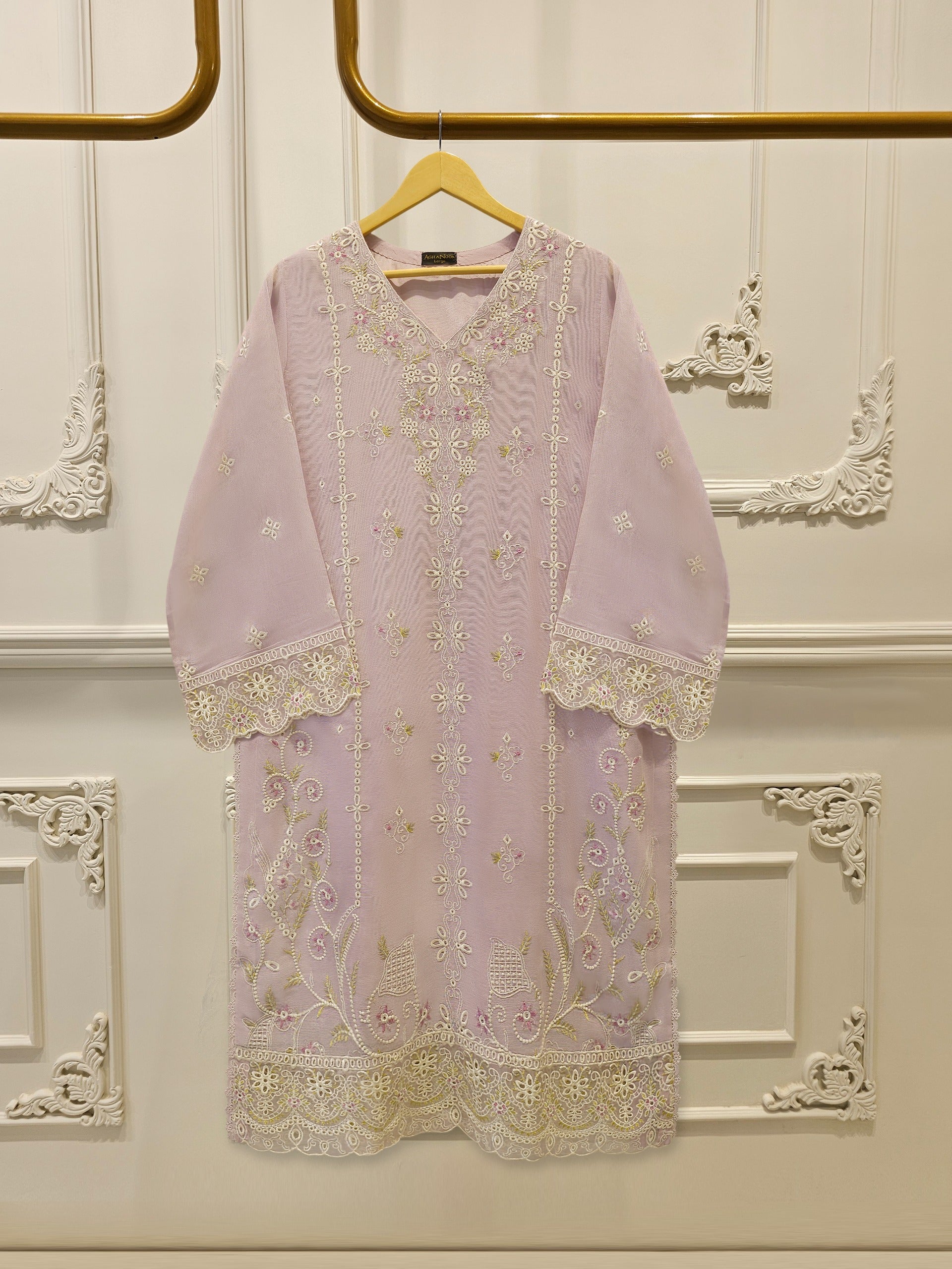 2 Piece - Pure Embroidered Cotton Net Suit S114776 Main image