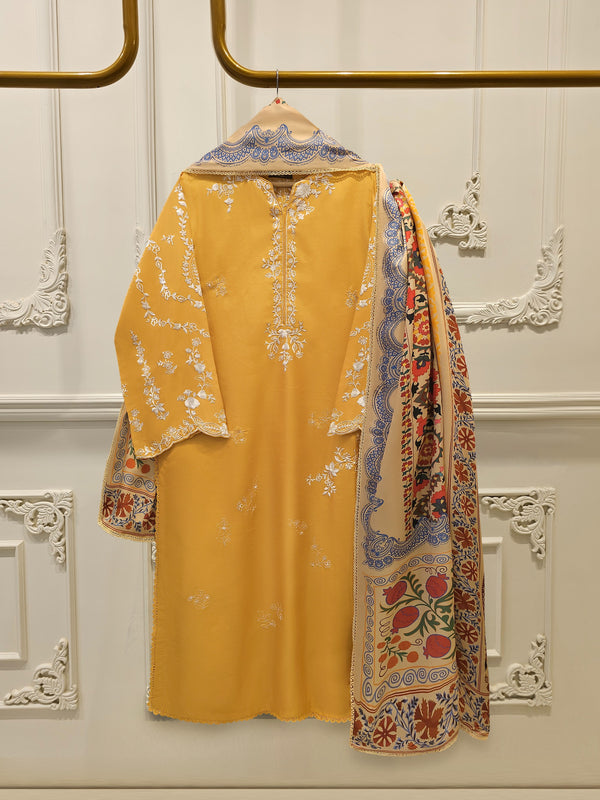 3 Piece- Pure  Korean Silk Embroidered Suit S115384