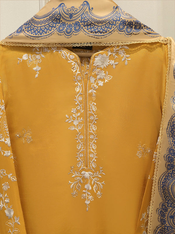 3 Piece- Pure  Korean Silk Embroidered Suit S115384