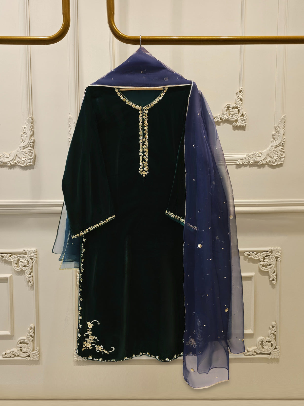 2 Piece - Embroidered Velvet Suit S113322 Main image
