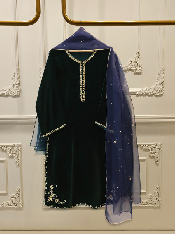 2 Piece - Embroidered Velvet Suit S113322