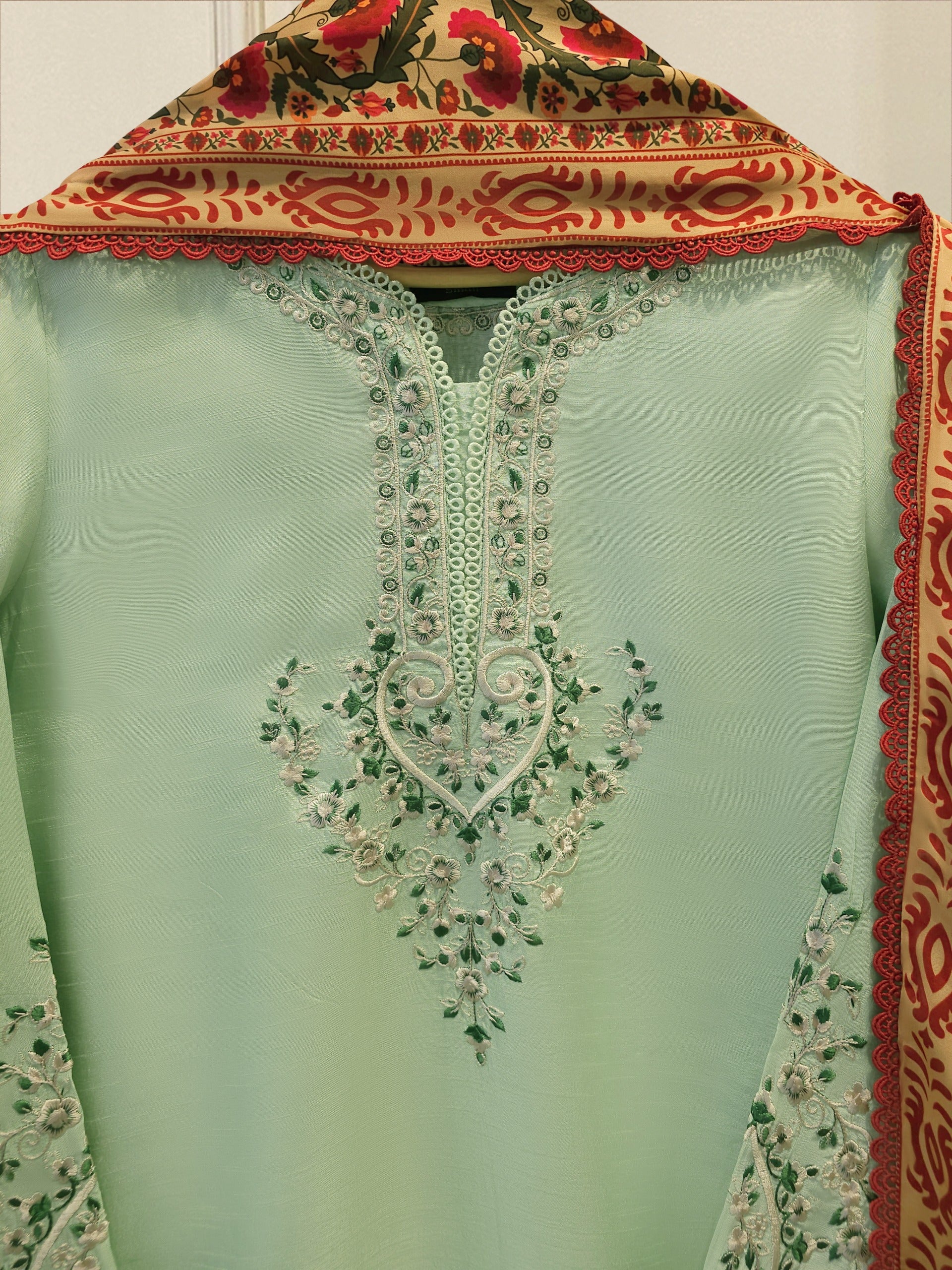 3 Piece- Pure Korean Silk Embroidered Suit S115545 Secondary image