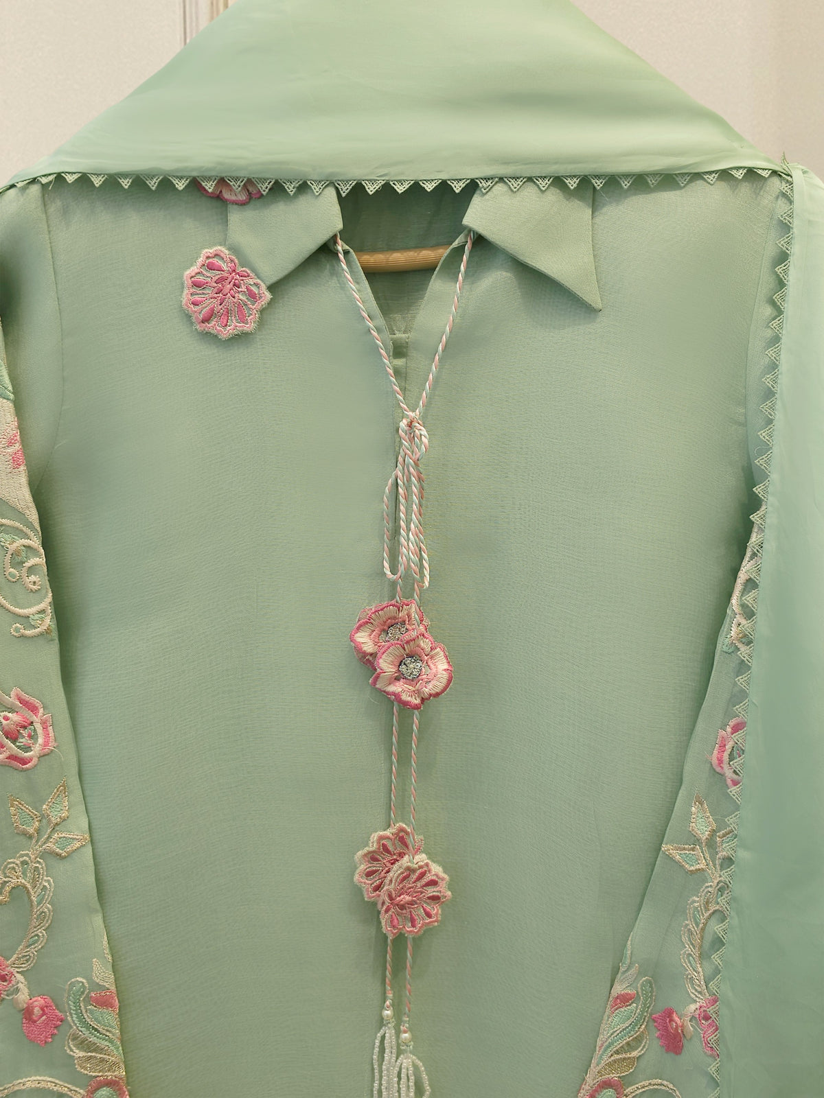 3 Piece - Pure Organza Embroidered Suit S115544