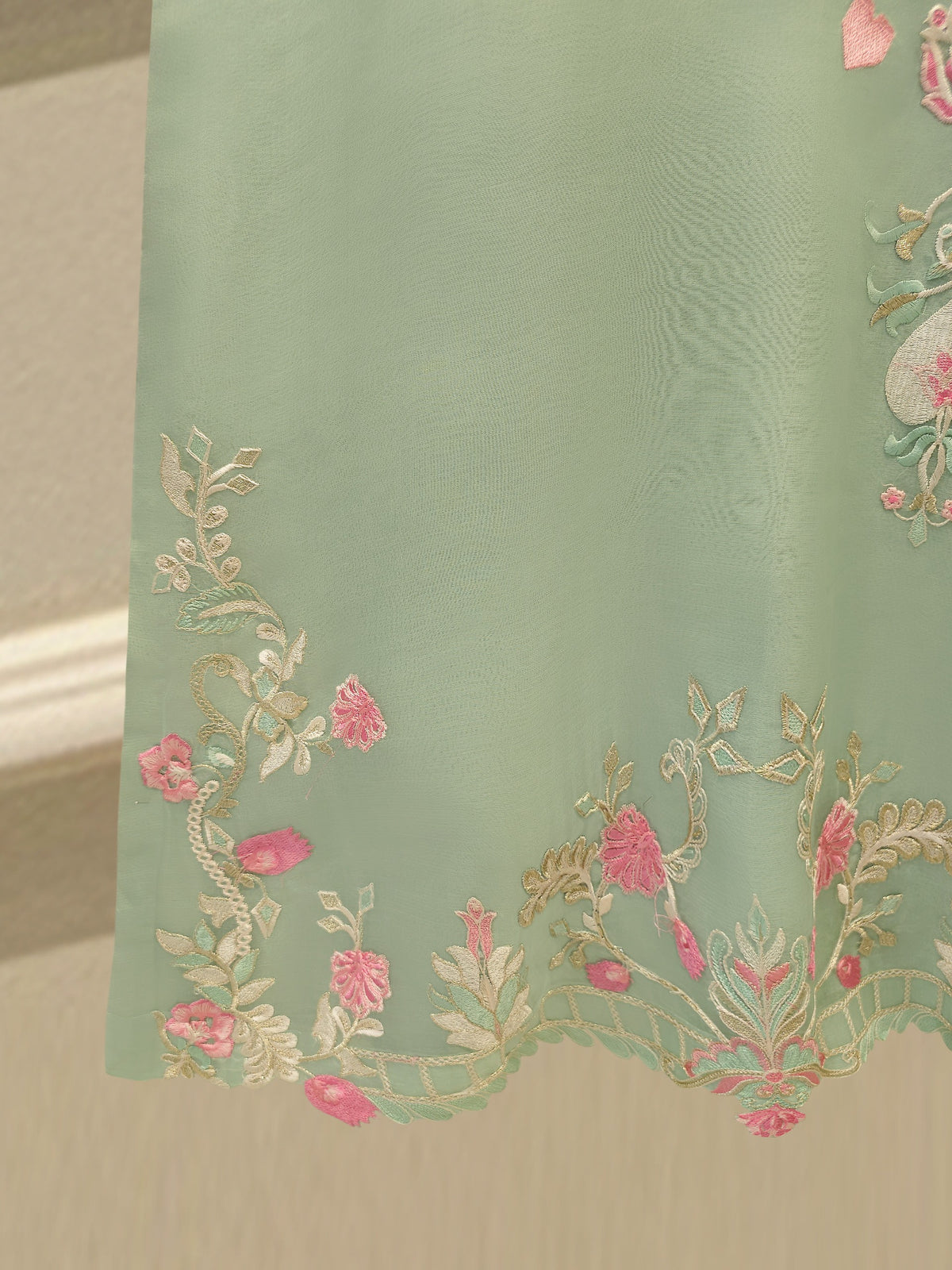 3 Piece - Pure Organza Embroidered Suit S115544