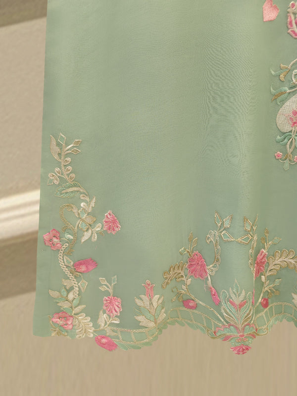3 Piece - Pure Organza Embroidered Suit S115544