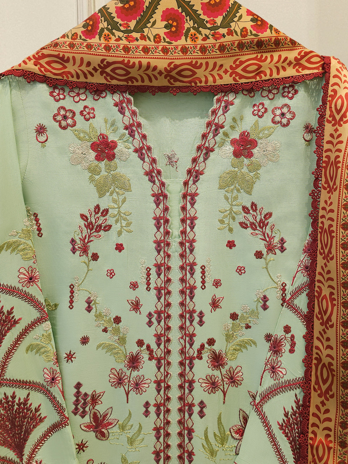 3 Piece- Pure Korean Silk Embroidered Suit S115570