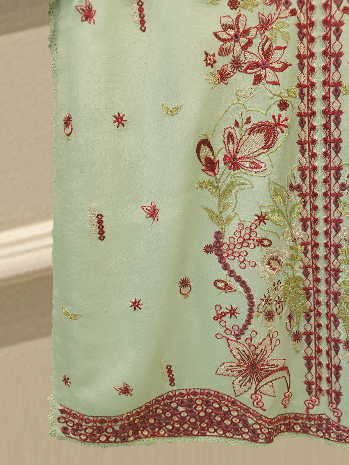 3 Piece- Pure Korean Silk Embroidered Suit S115570