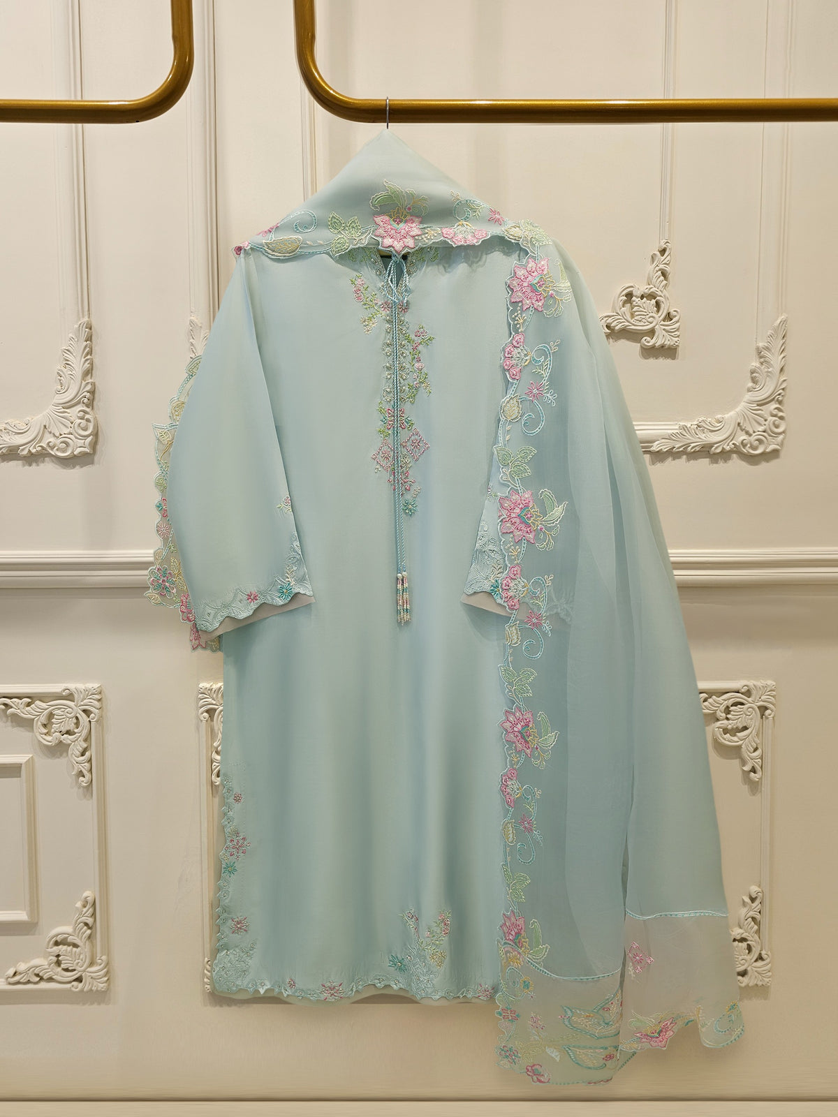 3 Piece- Pure  Sheesha Silk Embroidered Suit S115618 Main image