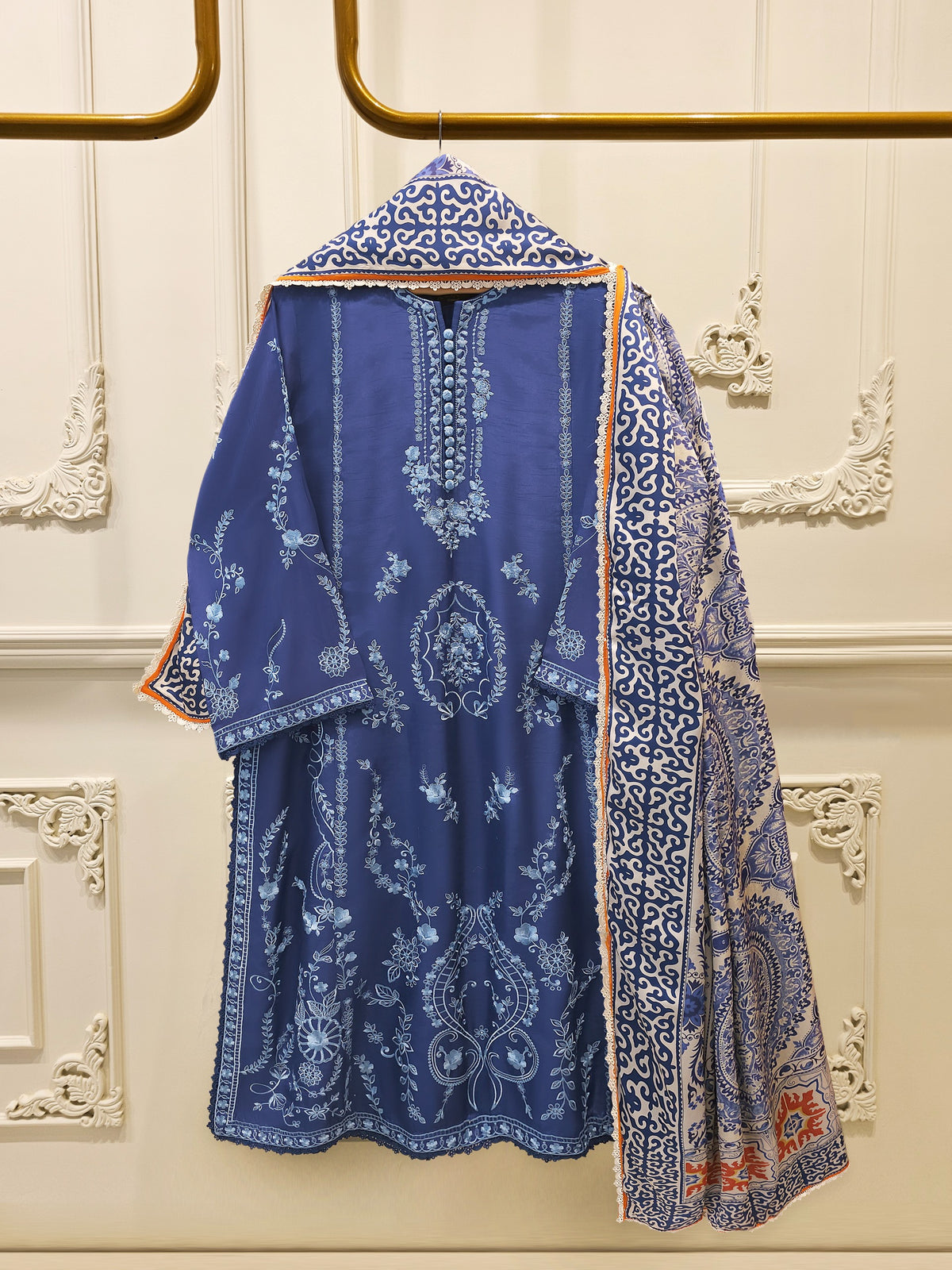 3 Piece- Pure Korean Silk Embroidered Suit S115699