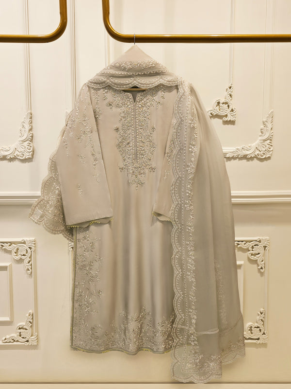 3 Piece- Pure  Sheesha Silk Embroidered Suit S115702