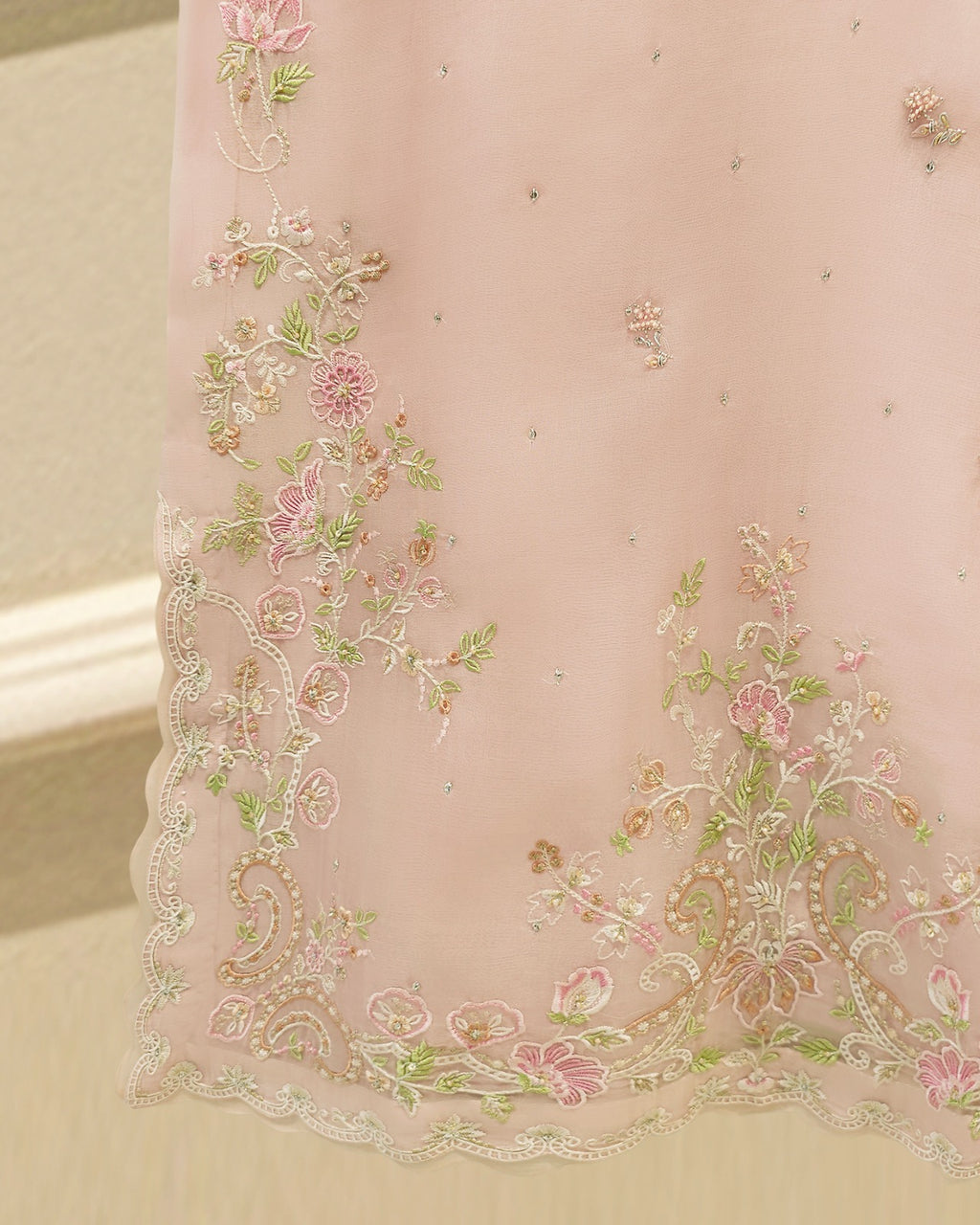 3 Piece - Pure Organza Embroidered Suit S115710