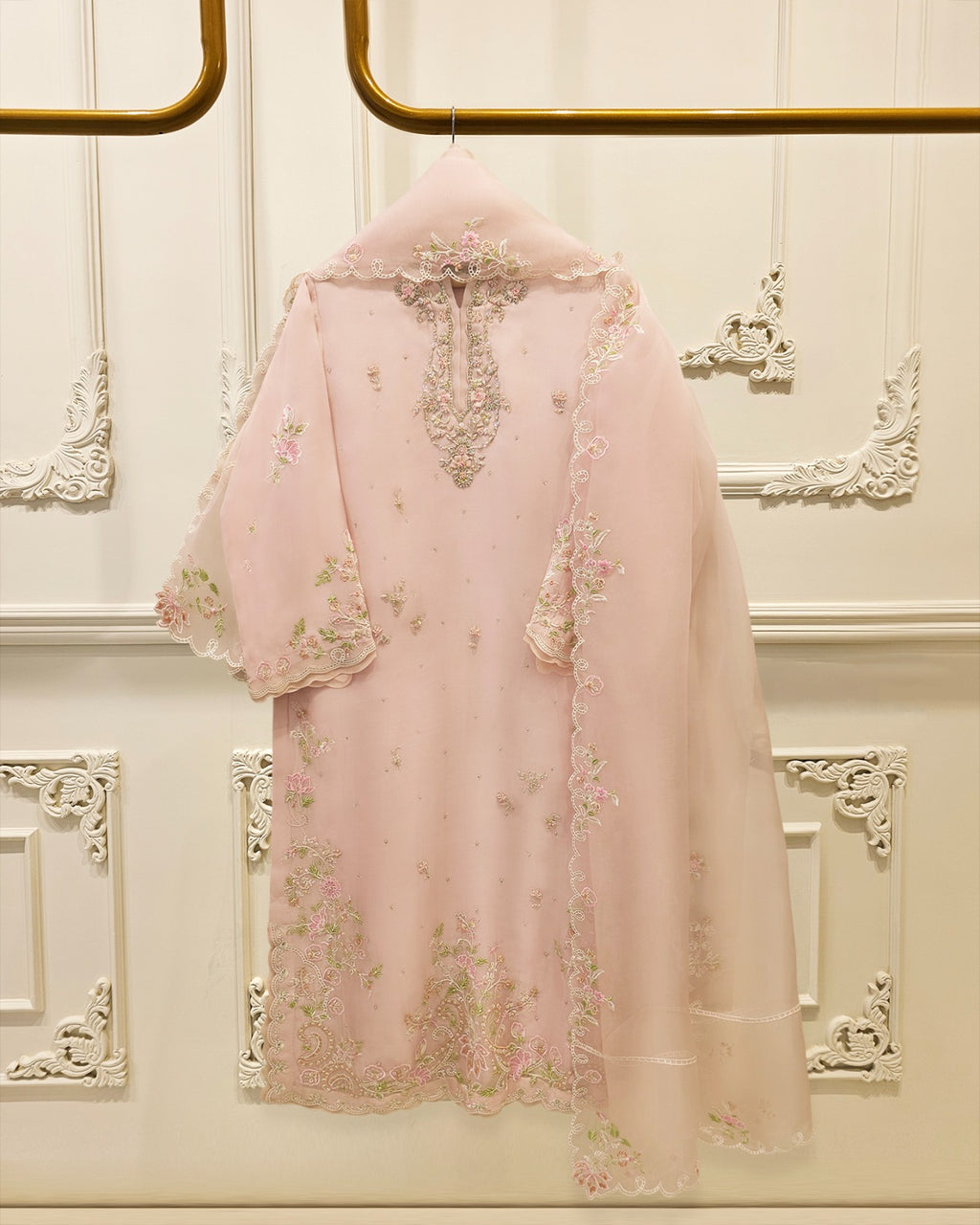 3 Piece - Pure Organza Embroidered Suit S115710