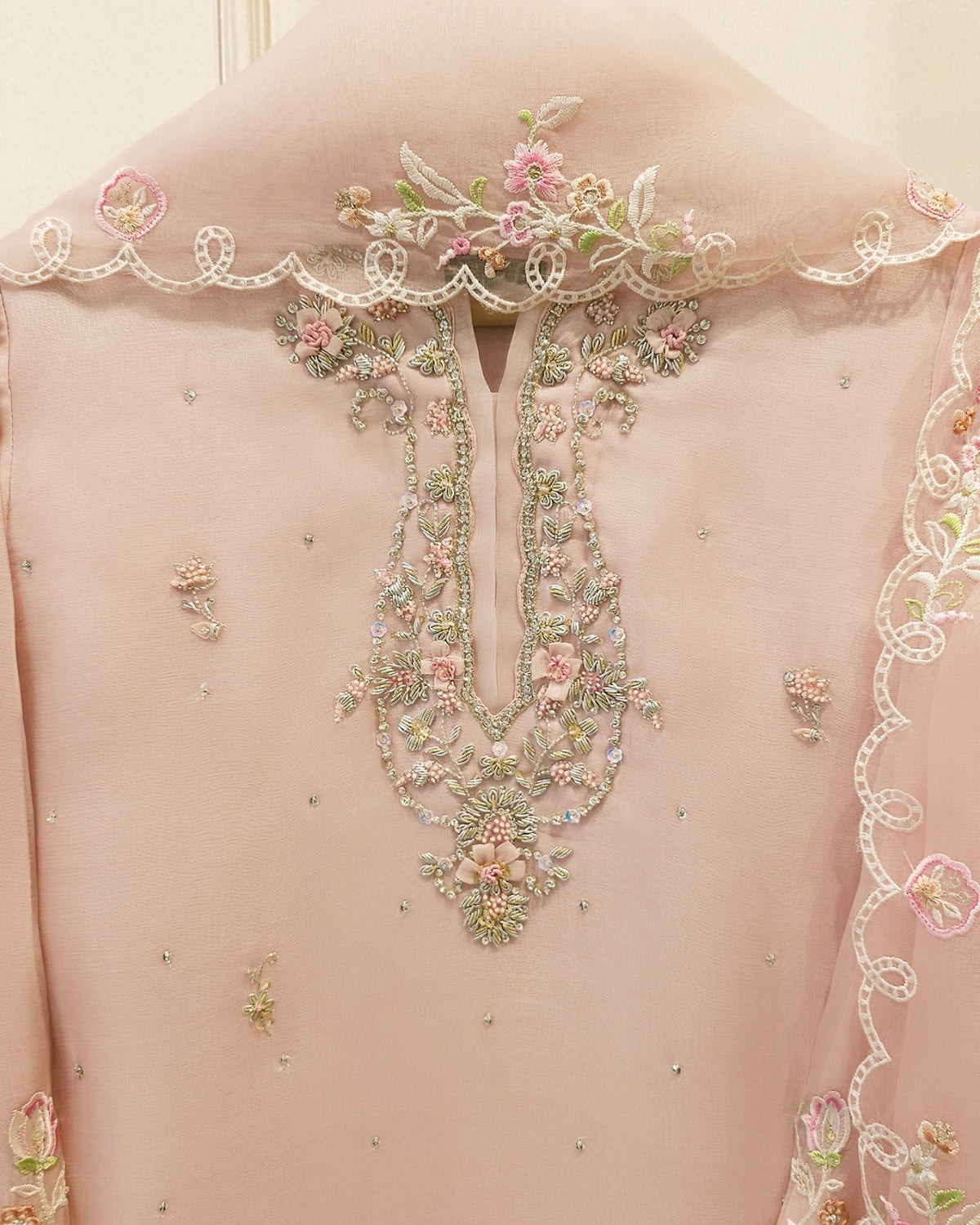 3 Piece - Pure Organza Embroidered Suit S115710