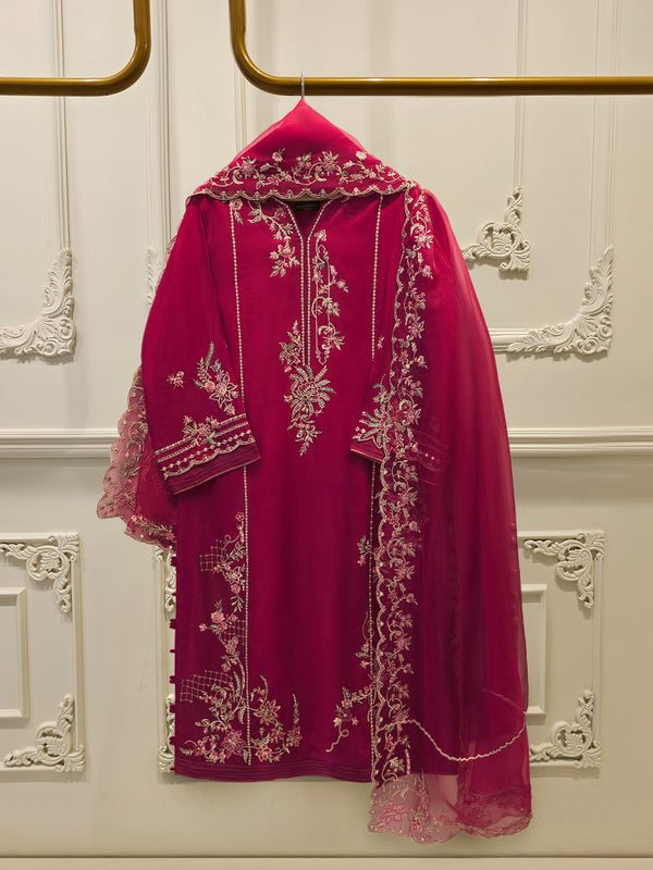 3 Piece - Pure Khaddi Silk Embroidered MTO0007 ( Made to Order)