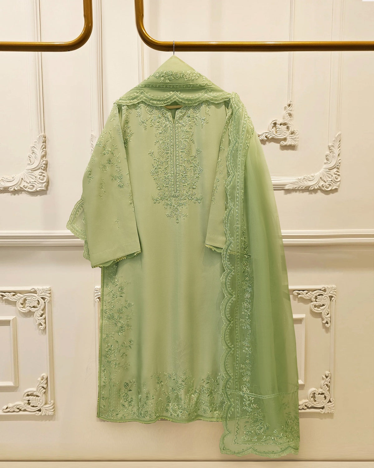 3 Piece- Pure  Sheesha Silk Embroidered Suit S115722 Main image