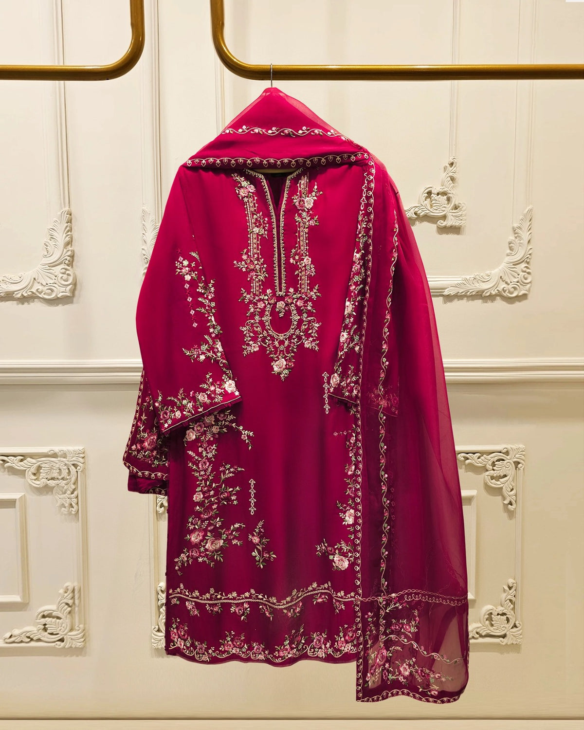 3 Piece - Pure Khaddi Silk Embroidered MTO0008 (Made to Order)