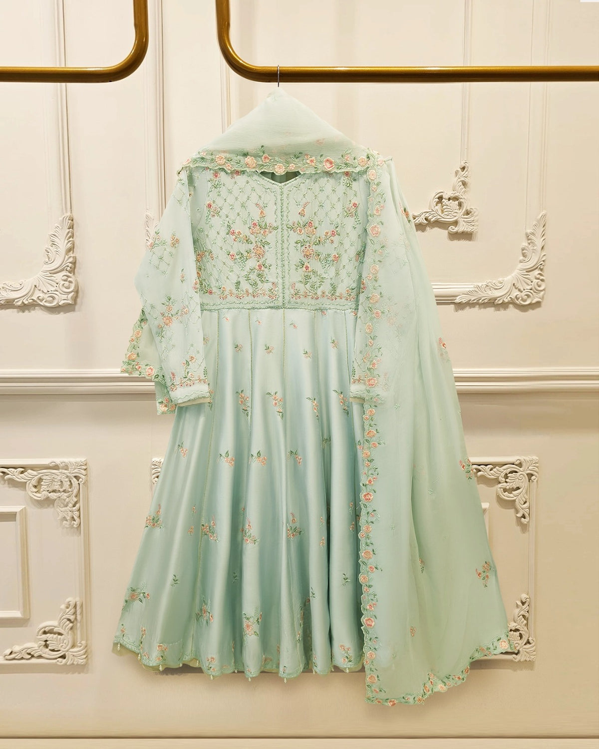 3 Piece- Pure  Sheesha Silk Embroidered Suit MTO0006 (Made to Order)