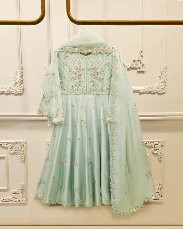 3 Piece- Pure  Sheesha Silk Embroidered Suit MTO0006 (Made to Order)
