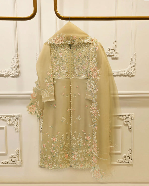 3 Piece - Pure Organza Embroidered Suit S115730
