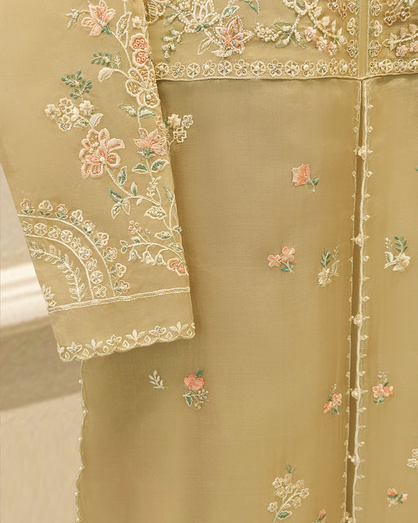 3 Piece - Pure Organza Embroidered Suit S115730