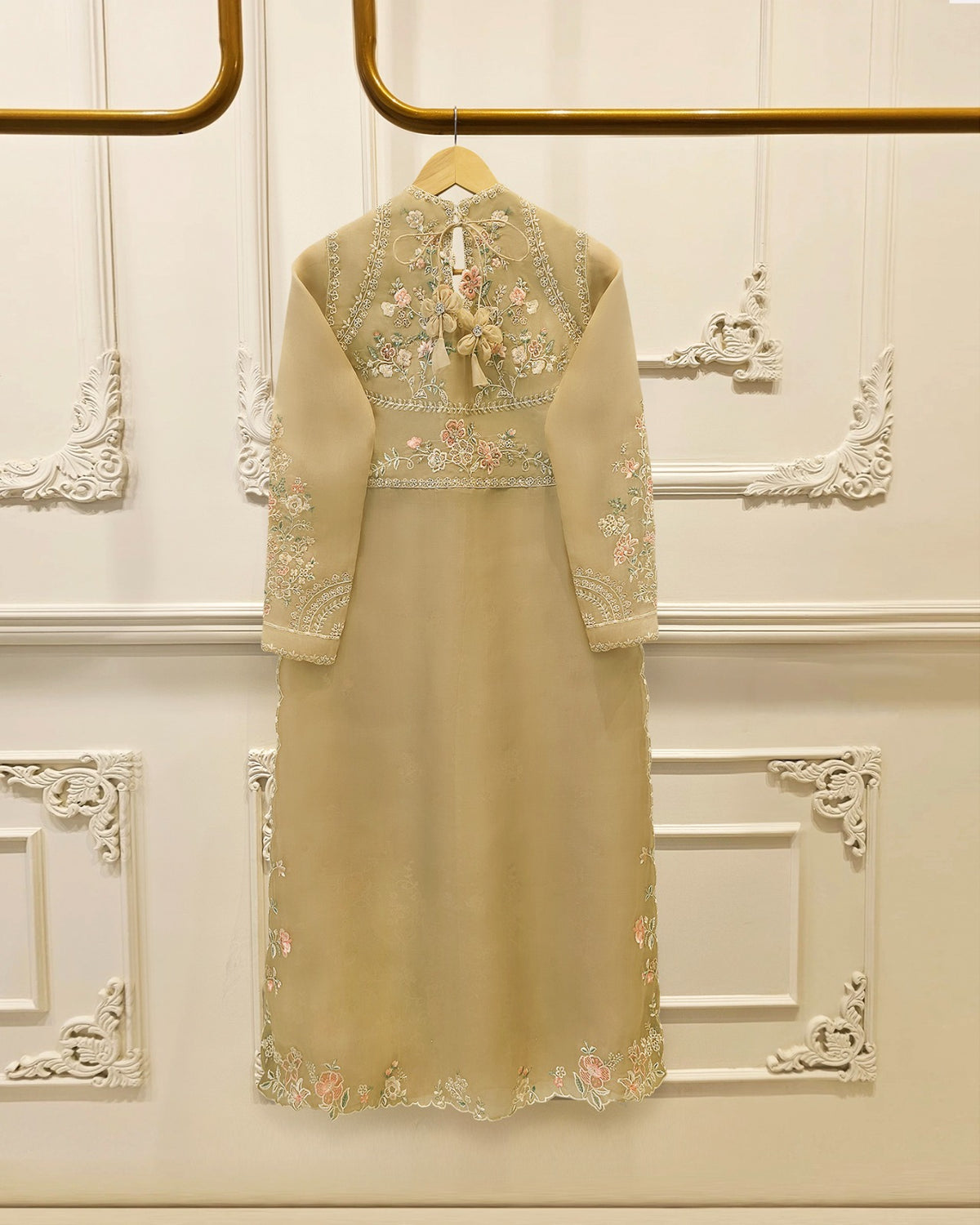 3 Piece - Pure Organza Embroidered Suit S115730