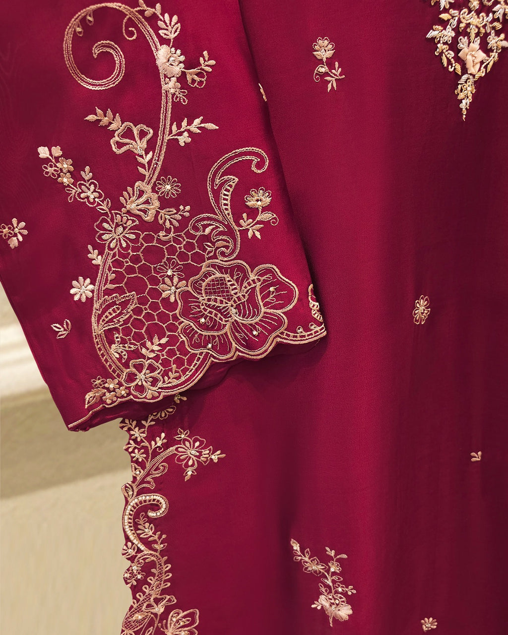 Pure Embroidered Sheesha Silk Shirt S115753