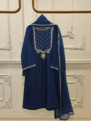 3 Piece- Pure Silk Net Embroidered Suit S111922