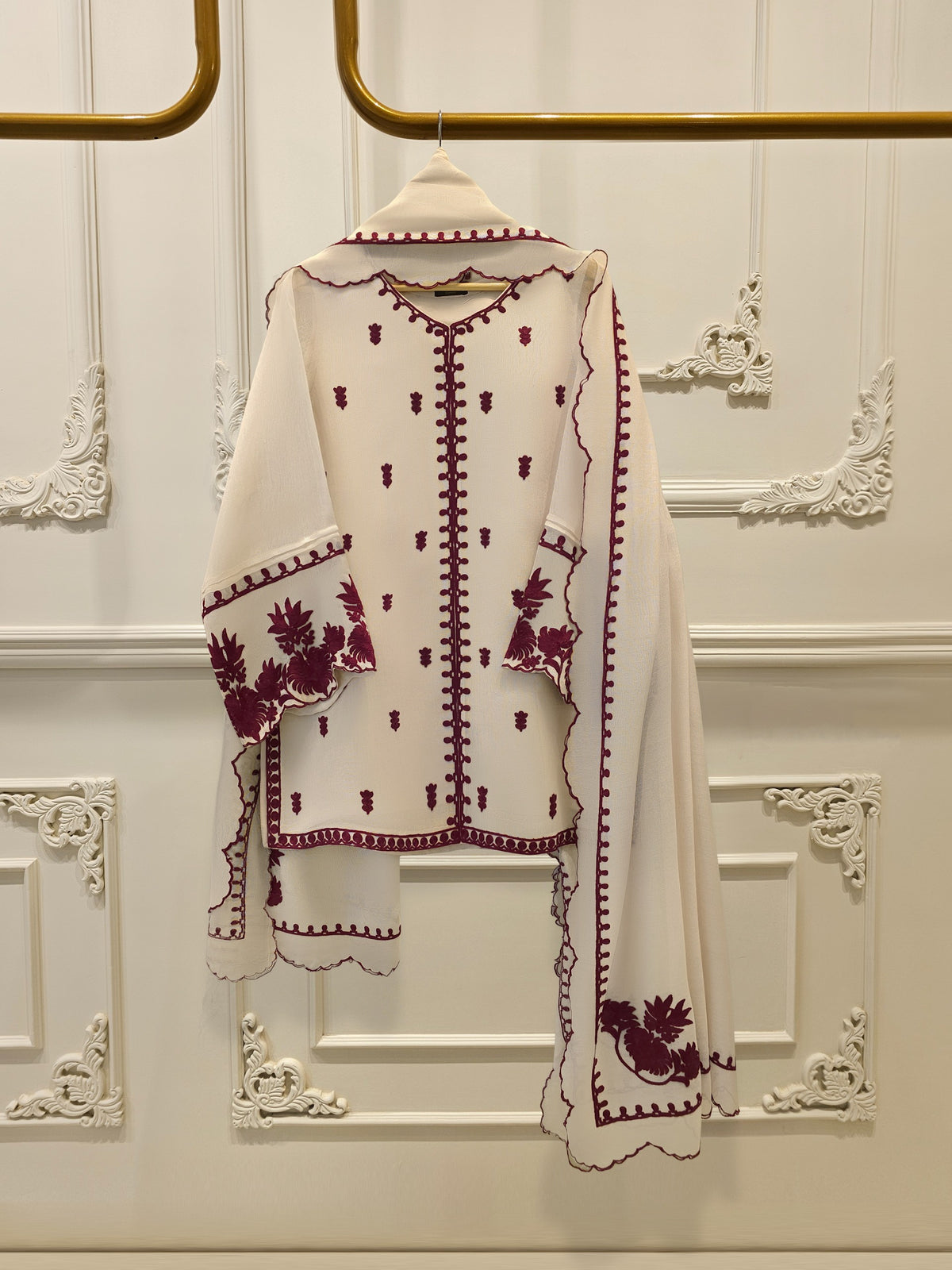 3 Piece - Pure Embroidered Cotton Net Suit S111971