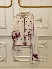 3 Piece - Pure Embroidered Cotton Net Suit S111971