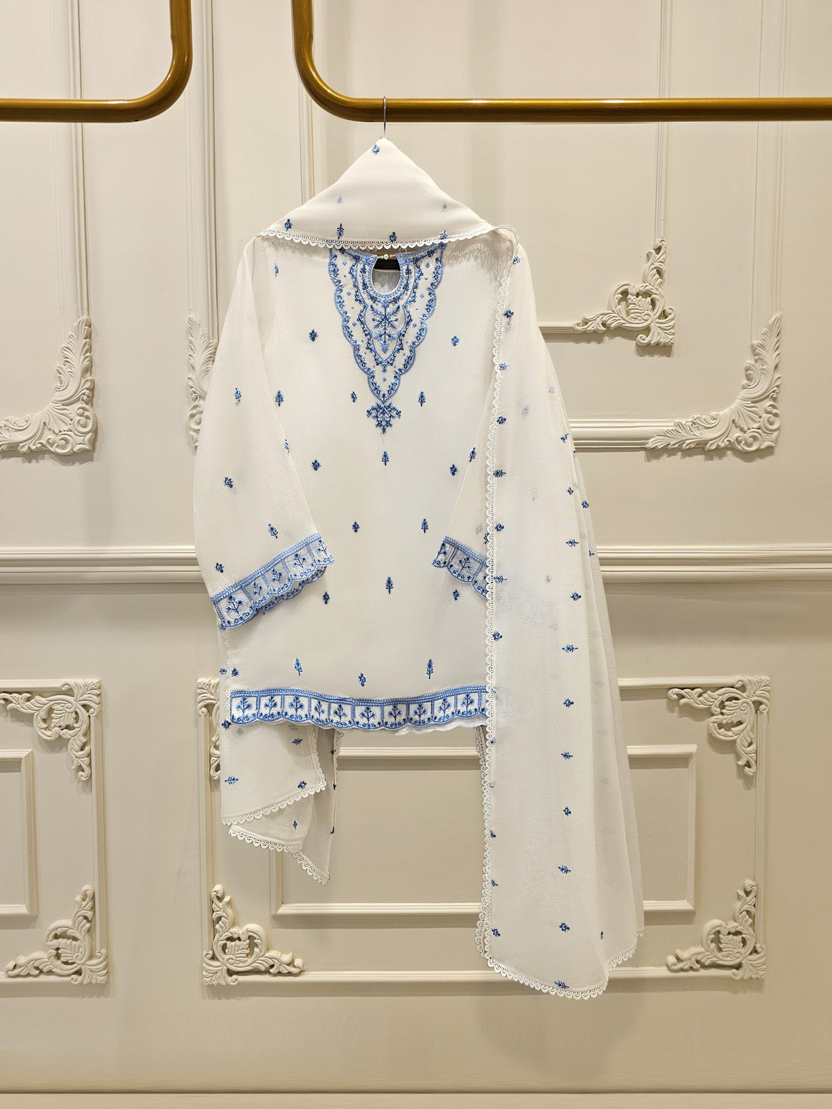 3 Piece - Pure Embroidered Cotton Net Suit S112000