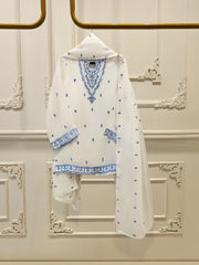 3 Piece - Pure Embroidered Cotton Net Suit S112000