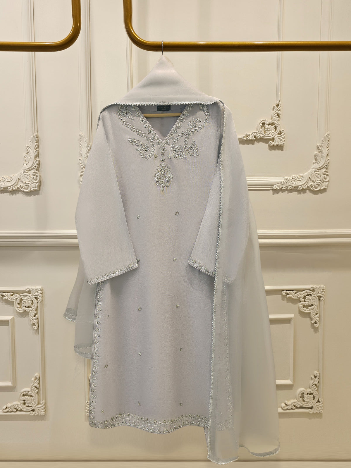 3 Piece - Pure Embroidered Cotton Net Suit S112035