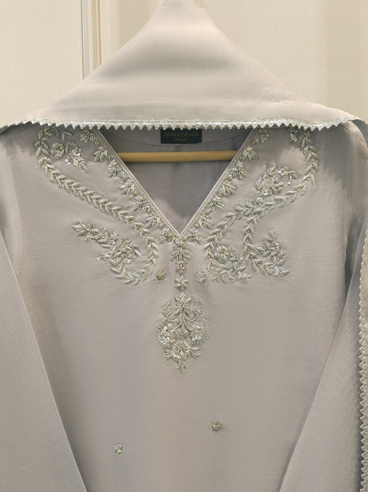 3 Piece - Pure Embroidered Cotton Net Suit S112035