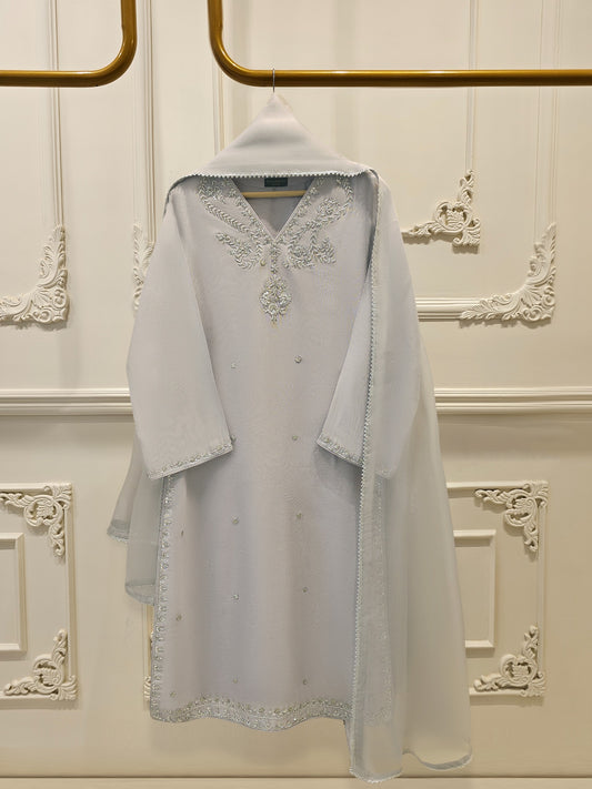 3 Piece - Pure Embroidered Cotton Net Suit S112035