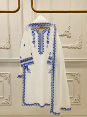 3 Piece - Pure Embroidered Cotton Net Suit S112057