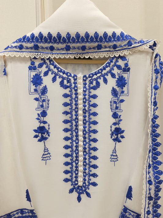 3 Piece - Pure Embroidered Cotton Net Suit S112057