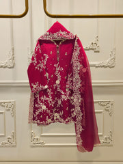 3 Piece- Pure Khadi Silk Embroidered Suit S112033