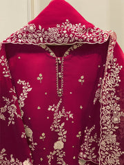 3 Piece- Pure Khadi Silk Embroidered Suit S112033